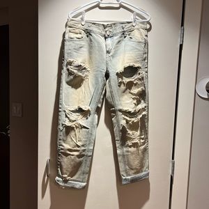 Aritzia One Teaspoon baggy light wash 90s jeans with cuffed bottoms